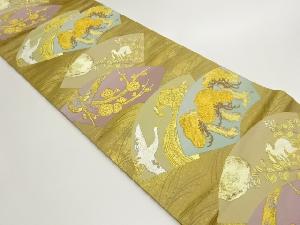 引箔地紙に松・梅・鶴・兎模様織出し袋帯